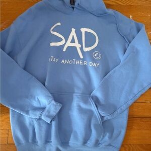 Gildan Light Blue 'SAD Stay Another Day' Graphic Hoodie